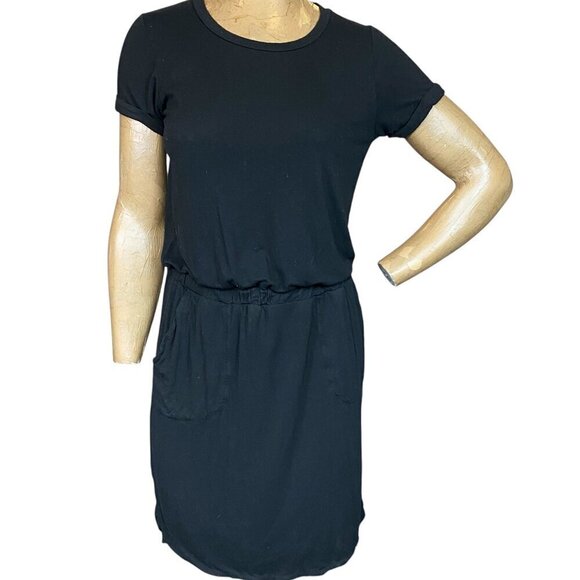 32 DEGREES Cool Women's Short Sleeve Comfy Elastic Waist Lux Dress S Black #350A - Picture 3 of 9